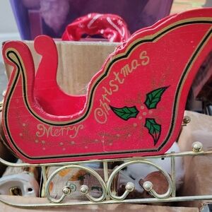 Wood And Brass Festive Red Christmas Sleigh Decor